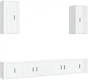 6 Piece TV Cabinet Set - High Gloss White Engineered Wood, Modern Entertainment Unit for Living Room, Space-Saving Storage Solution, Sturdy & Stylish TV Stand