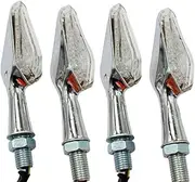 TDR 4pcs Silver Alloy Spike Style LED Indicators for Motorcycle, Amber Turn Signal Lights, Universal Fit 10mm