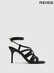 Reiss Black Keira Strappy Open Toe Heeled Sandals (165960) | $360