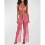 VIX Cover Up Pareo Pants L Pink Mesh Diani Zebra Sheer Resortwear Beach NEW