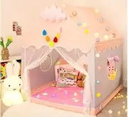 Princess Tent for Girls, Kids Play Tent with Star Lights, Play Tents for Kids Indoor and Outdoor Large Playhouse, Pink Castle Play Tent with LED Star Lights/Ball Light, Cloud
