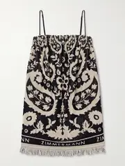 [Zimmermann] Zimmermann - Rhiannon Fringed Cotton-terry Jacquard Mini Dress - Black - 1 1 Black