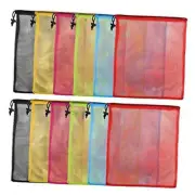 12Pcs Mesh Laundry Drawstring Bag Nylon Drawstring Gym 13"X15.5" Multicoloured