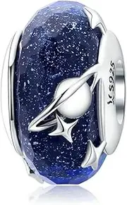 [Generic] Shooting Star Planet Murano Glass Charm Bead Night Sky Genuine 925 Sterling Silver Compatible With Bracelet