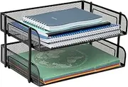 Mind Reader Stackable Paper Tray, Desktop Organizer, File Storage, Office, Metal Mesh, 13.5" L x 10" W x 7.25" H, 2 Pcs., Black