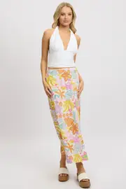 White Abstract Wrap Skirt High Waisted Midaxi - Size 16XL, Women's Midi Skirt