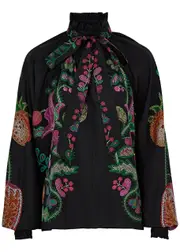 LA Double J Cerere Floral-print Silk-satin Blouse - Black - S (UK8-10 / S) S (UK8-10 / S)