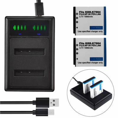 2X NP-50 Battery +LED USB Charger for FinePix F775EXR F80EXR F85EXR F900 F900EXR