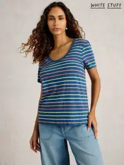White Stuff Blue 100% Cotton Nadia Short Sleeve T-Shirt (W22624) | $68