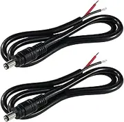 2PCS 2FT Black 16AWG DC Power Pigtails Cable - 5.5MM x 2.1MM Male Plug to Bare Wire Open End, DC Barrel Connector Pigtail for CCTV Security Camera, LED Strips and Party Lighting