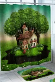Village House under a Tree Shower Curtain