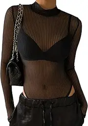 CENLLE See Through Bodysuit Backless Hollow Out Transparent Club Jumpsuits Women Solid Black Tee Elegant Sexy Streetwear
