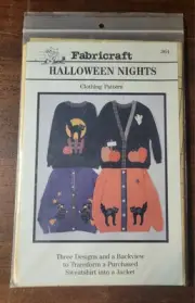 Rare Fabricraft Halloween Nights Applique Clothing Pattern #364 Cat Witch Ghost