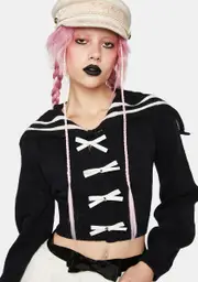 [No Dress] Bow Clip Sailor Collar Sweater