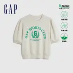 GAP 女裝 LOGO天絲泡泡袖短袖上衣-灰白色(660962)