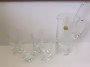 BLOCK CRYSTAL BLOWN GLASS HAND CUT ICED TEA SET PITCHER 4 GLASSES Vtg ~ NEW