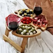 Wooden Wine Table, Portable Wine Table, Cheese Board, Folding Picnic Table, Gift