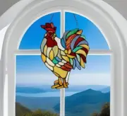 Rooster Suncatcher Tiffany Style Stained Glass Hanging Window Panel 15in