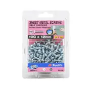 Zenith 10G x 12mm Zinc Plated Pan Head Sheet Metal Screws - 100 Pack