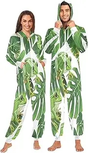 [ZZXXB] Frog and Leaf Print Onesie Pajamas for Adult Women Men Long Sleeves One Piece Onesies Hooded Sleepwear S - XL