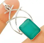 Natural Aquamarine Chalcedony 925 Sterling Silver Pendant 1 1/3'' Long @B4-4