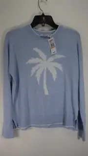 Vineyard Vines Womens Light Blue Palm Tree Pullover Sweater Top Size Small