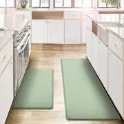 AUTODECO Kitchen Mats and Rugs Set of 2 - Cushioned Anti-Fatigue Kitchen Rug for Floor Washable 17"x29" +17"x59", Light Green