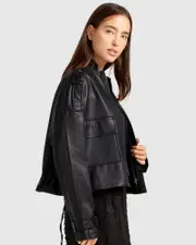 [Belle & Bloom] Reload Draped Leather Look Jacket - Black