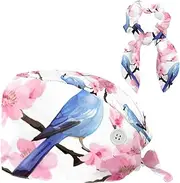 [YTYVAGT] Scrub Caps Women,Scrub Hats Suitable for Women,Cherry Blossom and Blue Bird