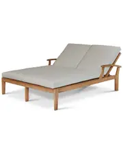 Curated Maison Delaine Outdoor Teak Double Reclining Sun Lounger With Sunbrella Canvas Cushions