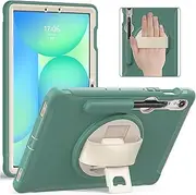 Junfire Galaxy Tab S9 FE 5G/Galaxy Tab S9 Protective Case with Stylus Holder, Samsung Tab S8/S7 11-inch Shockproof Cover with Kickstand/Hand Strap-EmeraldGreen