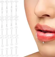 [GGUFAY] Pack of 24 Clear Plastic Piercing Retainers for Nose Tongue Nipple Belly Lip Labret Septum Hoops Ear Cartilage Plastic Piercing Place Holder Jewellery for Surgical