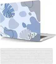 Laptop Hard Shell Case Compatible with New MacBook Pro 16 inch with Touch ID 2021/2023 Release Model M1 A2485/A2780 M2 Pro/Max Chip, Plastic Hard Shell Case Cover & Keyboard Cover, Blue Leaves