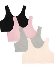 Girls' Big Cotton Built-up Stretch Sports Bra Blushing/Grey Heather/Black/Nude