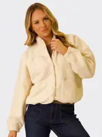 Edited Women's Sherpa Patch Jacket, White, Size 12
