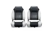 OGL 2pcs Folding Boat Seats Marine Helm Captain Foldable Swivel Chairs High Back Moulded Vinyl Flip Waterproof Fishing Seating Set