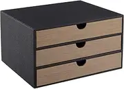 RHCSZ Fashion Multicolor Collocation Leather Desk Organizer File Cabinet Executive Office Supplies Desktop Filing A4 Contract Document Stackable Storage Box with 3 Drawers (Black)