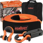 Nylon Tow Strap 3x30Ft with Shackle Receiver and D Rings - Heavy Duty Recovery