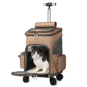 Portable Cat Backpack with Universal Wheel Trolley - Traveling Pet Carrier Bag