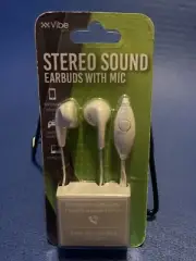 New VIBE Sound Stereo Earbuds w/Microphone White Easy 1 Touch Answer Button