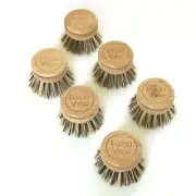 Larga Vitae 6 pcs Wooden Dish Brush Replacement Bamboo and Palm Fiber Heads