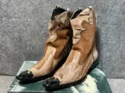Fiesso by Aurelio Garcia Boots Mens 7 FI6054 Snakeskin Silver Tip Mid Calf Brown