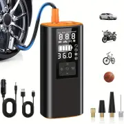 Cordless Smart Car Tire Inflator Dual Screen Display with LED Light Accurate Pressure Measurement Portable Multi-functio