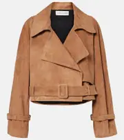 [Nour Hammour] Nour Hammour Hatti cropped suede jacket AU 16 brown