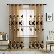 Luxury Embroidered Sheer Curtains for 52"W x 84"L (Pack of 2) Sheer-chocolate