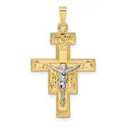 14k Two-tone Gold Solid Crucifix Pendant
