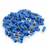A● 120pcs SVS2-4 Fork Spade Insulated Wire Terminal Connectors Blue for AWG16-14