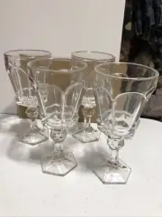Fostoria Virginia Pattern Clear 6 3/4” Claret Wine Glass Set of 4 Hexagonal Base