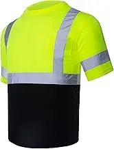 Vendace Men's High Vis Class 2 Safety T Shirt ANSI Reflective Work Short Sleeve Shirt with Black Bottom