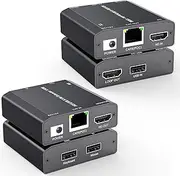 HDMI USB KVM Extender Over Ethernet Cat6/7 1080P@60Hz USB and HDMI Transmitter and Receiver Kit with HDMI Loop Out Support Keyboard Mouse Control Remote HDMI Signal Up to 150M/492FT